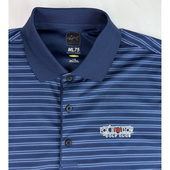 The Unbranded Brand Other - Greg Norman Fox Hollow Golf Club Polo Shirt ~ Blue White Striped ~ Adult L Mens